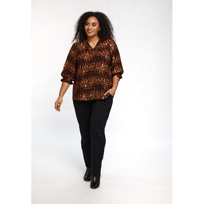 Studio SFeodora Blouse with smock neck Blouse Black/copper animal print